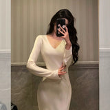 Stetnode Sexy Sheath V Neckline Ivory Long Prom Dresses Birthday Outfits Evening Gown SD1017