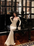 Stetnode Sexy Sheath Square Neckline Ivory Long Prom Dresses Birthday Outfits Evening Gown SD1018