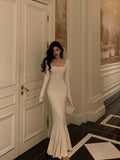 Stetnode Sexy Sheath Square Neckline Ivory Long Prom Dresses Birthday Outfits Evening Gown SD1018