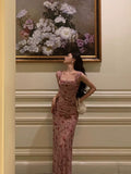 Stetnode Sexy Sheath Square Neckline Floral Pink Prom Dresses Birthday Outfits Evening Gown SD1025