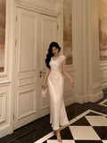 Stetnode Classy Sheath V Neckline Ivory Satin Prom Dresses Birthday Outfits Evening Gown SD1027