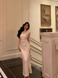 Stetnode Classy Sheath V Neckline Ivory Satin Prom Dresses Birthday Outfits Evening Gown SD1027