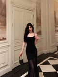 Stetnode Sexy Sheath Mermaid Black Pleated Prom Dresses Birthday Outfits Evening Gown SD1029