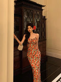 Stetnode French Sheath Spaghetti Straps Floral Prom Dresses Birthday Outfits Evening Gown SD787