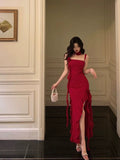 Stetnode Stunning Sheath Spaghetti Straps Red Ruffles Date Night Dress Prom Dresses Birthday Outfit SD794