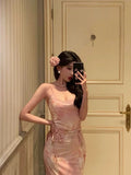 Stetnode Stunning Sheath Spaghetti Straps Pink Floral Date Night Dress Prom Dresses Birthday Outfit SD802