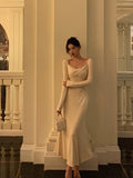 Stetnode Pretty A Line Square Neckline Long Sleeves Ivory Prom Dresses Birthday Outfits Evening Gown SD806