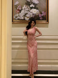 Stetnode Stunning A Line V neckline Long Date Night Dress Pink Prom Dresses Birthday Outfit SD822