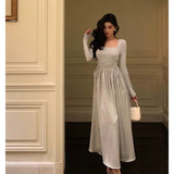 Stetnode Stunning A line Square Neckline Long Sleeves Date Night Dress Prom Dresses Birthday Outfit SD823