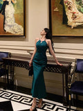 Stetnode Classy Sheath Halter Sleeveless Green Silk Satin Prom Dresses Birthday Outfits SD843