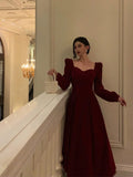 Stetnode Stunning A line Square Neckline Long Sleeves Red Velvet Date Night Dress Prom Dresses Birthday Party Outfit SD872