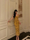 Stetnode Pretty Sheath V Neckline Yellow Floral Date Night Dress Prom Dresses Birthday Party Outfit SD890