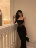 Stetnode Pretty Sheath Spaghetti Straps Black Lace Date Night Dress Prom Dresses Birthday Party Outfit SD892