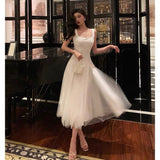 Stetnode Pretty A line Straps White Date Night Dress Tulle Prom Dresses Birthday Party Outfit SD893