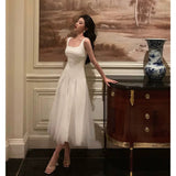 Stetnode Pretty A line Straps White Date Night Dress Tulle Prom Dresses Birthday Party Outfit SD893