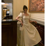 Stetnode Classy French A line Short Sleeves Ivory Satin Prom Dresses Birthday Outfits Evening Gown SD896