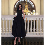 Stetnode Simple A line Scoop Neckline Black Backless Prom Dresses Birthday Outfits Evening Gown SD913