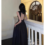 Stetnode Simple A line Scoop Neckline Black Backless Prom Dresses Birthday Outfits Evening Gown SD913