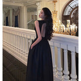 Stetnode Simple A line Scoop Neckline Black Backless Prom Dresses Birthday Outfits Evening Gown SD913