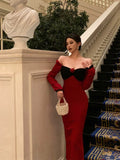 Stetnode Classy French Sheath Long Sleeves Red Prom Dresses Birthday Outfits Evening Gown SD914