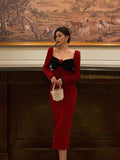 Stetnode Classy French Sheath Long Sleeves Red Prom Dresses Birthday Outfits Evening Gown SD914