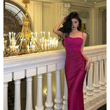 Stetnode Sexy Sheath Spaghetti Straps Hot Pink Satin Prom Dresses Birthday Outfits Evening Gown SD918