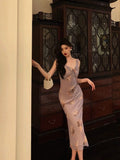 Stetnode Sexy Sheath V neckline Lilac Floral Satin Prom Dresses Birthday Outfits Evening Gown SD919