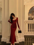 Stetnode Classy Sheath Sweetheart Red Ruffles Velvet Prom Dresses Birthday Outfits Evening Gown SD920