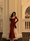 Stetnode Classy Sheath Sweetheart Red Ruffles Velvet Prom Dresses Birthday Outfits Evening Gown SD920