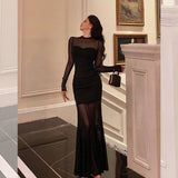 Stetnode Sexy Sheath Scoop Long Sleeves Black Prom Dresses Birthday Outfits Evening Gown SD921