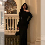 Stetnode Sexy Sheath Long Sleeves Black Prom Dresses Birthday Outfits Evening Gown SD925