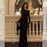 Stetnode Sexy Sheath Long Sleeves Black Prom Dresses Birthday Outfits Evening Gown SD925