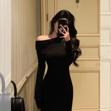 Stetnode Sexy Sheath Long Sleeves Black Prom Dresses Birthday Outfits Evening Gown SD925