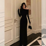 Stetnode Sexy Sheath Long Sleeves Black Prom Dresses Birthday Outfits Evening Gown SD925