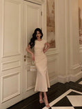 Stetnode Classy Sheath Scoop Neckline Ivory Prom Dresses Birthday Outfits Evening Gown SD932