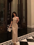 Stetnode Sexy Mermaid One Shoulder Satin Champagne Prom Dresses Long Birthday Outfits Evening Gown SD934