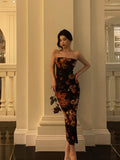 Stetnode Sexy Sheath Strapless Black Floral Prom Dresses Birthday Outfits Evening Gown SD936