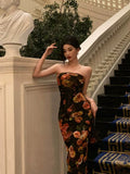 Stetnode Sexy Sheath Strapless Black Floral Prom Dresses Birthday Outfits Evening Gown SD936