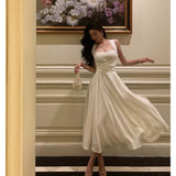 Stetnode Classy A line Square Neckline Ivory Prom Dresses Birthday Outfits Evening Gown SD939