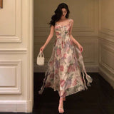 Stetnode Elegant A line Spaghetti Straps Pink Floral Prom Dresses Birthday Outfits Evening Gown SD944