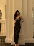 Stetnode Elegant Sheath Spaghetti Straps Black Satin Prom Dresses Birthday Outfits Evening Gown SD947