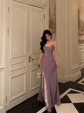 Stetnode Elegant Sheath Spaghetti Straps Lilac Long Satin Prom Dresses Birthday Outfits Evening Gown SD950