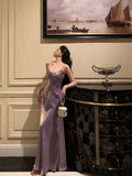 Stetnode Elegant Sheath Spaghetti Straps Lilac Long Satin Prom Dresses Birthday Outfits Evening Gown SD950