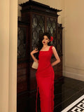 Stetnode Sexy A Line Square Neckline Red Chiffon Prom Dresses Birthday Outfits Evening Gown SD953