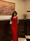 Stetnode Sexy A Line Square Neckline Red Chiffon Prom Dresses Birthday Outfits Evening Gown SD953