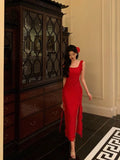 Stetnode Sexy A Line Square Neckline Red Chiffon Prom Dresses Birthday Outfits Evening Gown SD953