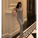 Stetnode Elegant Sheath Scoop Neckline Dusty Blue Slit Prom Dresses Birthday Outfits Evening Gown SD955