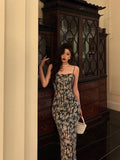 Stetnode Sexy Sheath Spaghetti Straps Blue Floral Prom Dresses Birthday Outfits Evening Gown SD956