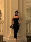 Stetnode Elegant Sheath Strapless Black Prom Dresses Birthday Outfits Evening Gown SD957