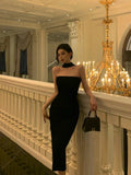 Stetnode Elegant Sheath Strapless Black Prom Dresses Birthday Outfits Evening Gown SD957